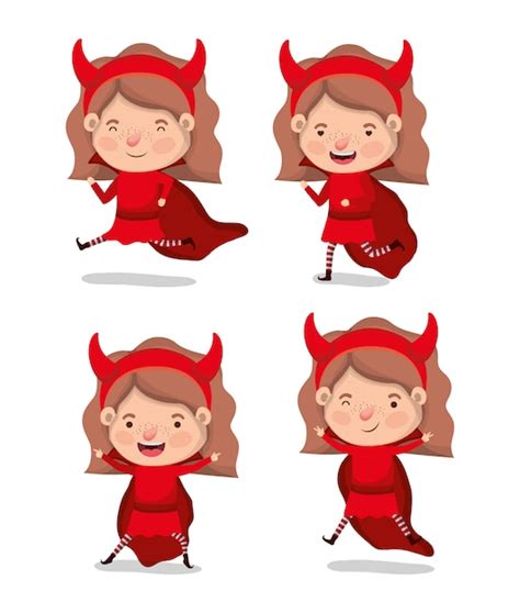 Premium Vector Little Girls With Devils Costume Characters