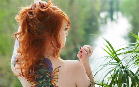 wallpaper sunlight women outdoors redhead model long hair grass tattoo green suicide