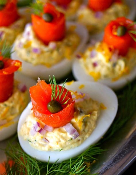 Place half of the cream cheese cubes and the salmon pieces over potatoes. Best Smoked Salmon Deviled Eggs | Cooking On The Weekends