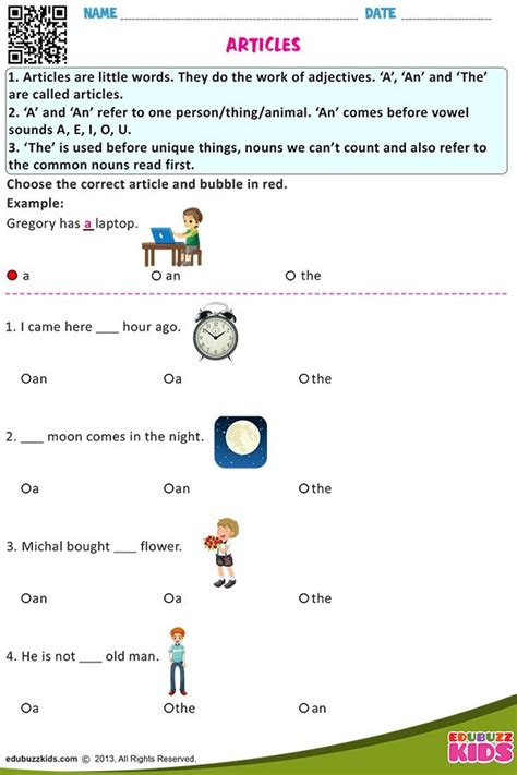 ARTICLES | Preschool writing, English articles worksheets, English