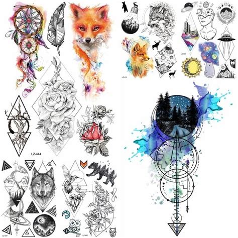 093us 20 Offblack Diamond Geometry Owl Temporary Tattoo Sticker