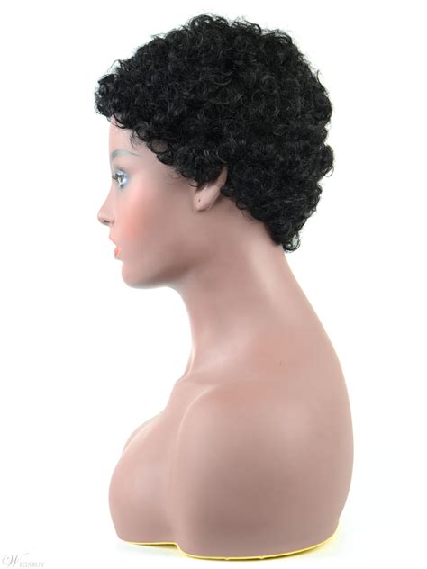 Manhattan style remi human hair wig. African American Short Kinky Curly Human Hair Capless Wigs ...