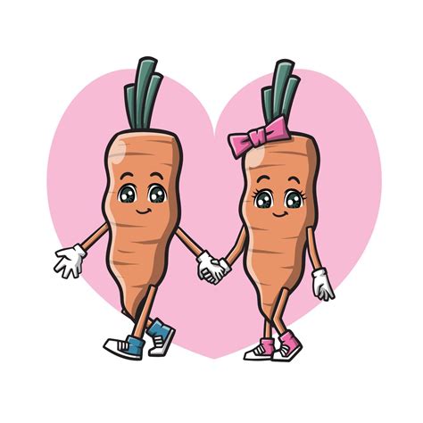 Cute Couple Carrot Mascot Cartoon Vector Illustration 6095629 Vector