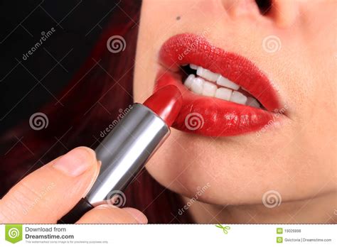 Applying Lipstick To Luscious Lips Stock Photo Image Of Female