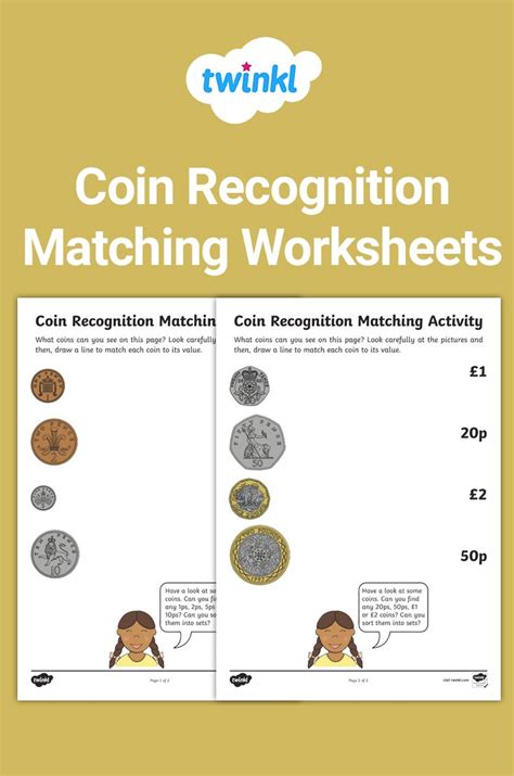 Coin Recognition Matching Worksheets Learning Money Teaching Money