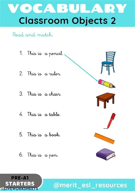School Objects Read And Match School Objects Worksheet English