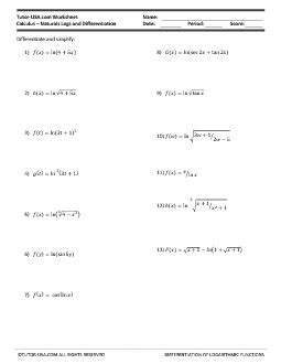 Report math, physics, calculus worksheets. Worksheet: Differentiation of Natural Logarithms ...