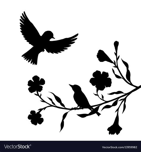 Birds At Tree Silhouettes Royalty Free Vector Image