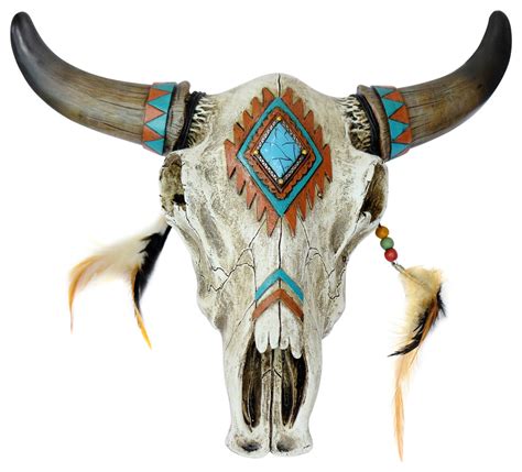 Southwestern Cow Skull Decor With Feathers Southwestern Wall