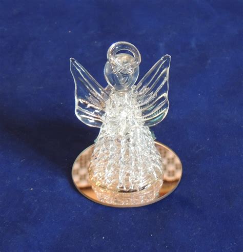 Vintage Hand Spun Blown Art Glass Praying Angel Figurine Ornament Rose And Mirror Ebay