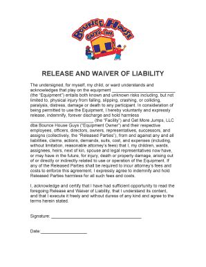 Fillable Online RELEASE AND WAIVER OF LIABILITY Bounce House Guys Fax