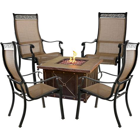 Hanover Monaco 5 Piece Fire Pit Chat Set With 4 Sling Dining Chairs And