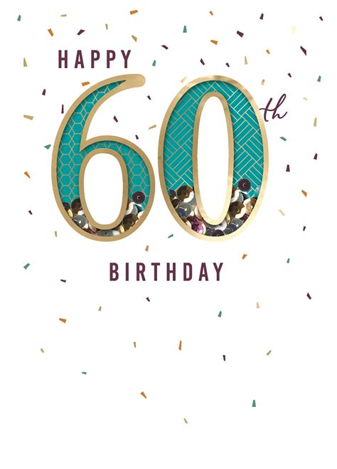 Happy 60th Birthday Sequins Embellished Birthday Greeting Card Cards