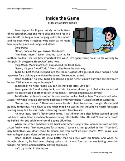 Inside The Game Reading Comprehension Worksheet Have Fun Teaching