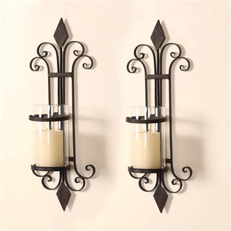 Adeco Hd0006 Iron And Glass Vertical Wall Hanging Candle Holder Sconce