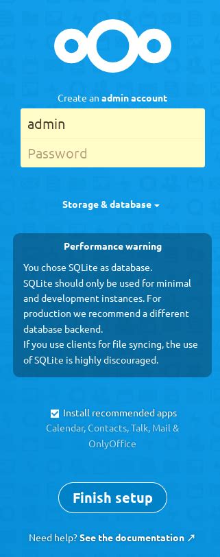 Installation Wizard — Nextcloud Latest Administration Manual Latest