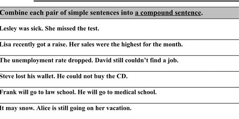 Solved Combine Each Pair Of Simple Sentences Into A Compound Sentence