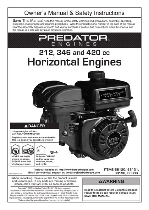 Harbor Freight Tools Predator Engines 212 User Manual 32 Pages