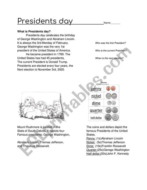 President S Day Worksheet Esl Worksheet By Seteas3