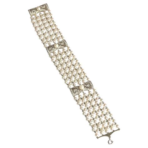 Edwardian Platinum Pearl And Diamond Bracelet For Sale At 1stdibs
