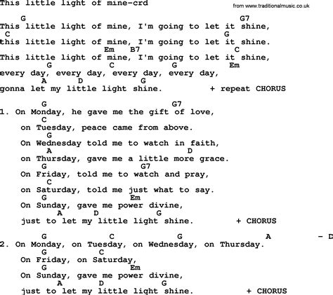 This little light of mine i'm gonna let it shine this little light of mine i'm gonna let it shine all in my home i'm gonna let it shine all in my room i'm gonna let it shine, shine now the road was ruff (through the dark) the way was long i kept on singing that freedom song my god promised me a rainbow sign just gotta let my little light shine. Kingston Trio song: This Little Light Of Mine, lyrics and ...