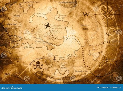 Treasure Map Pirate Adventures Treasure Island Vector Illustration On