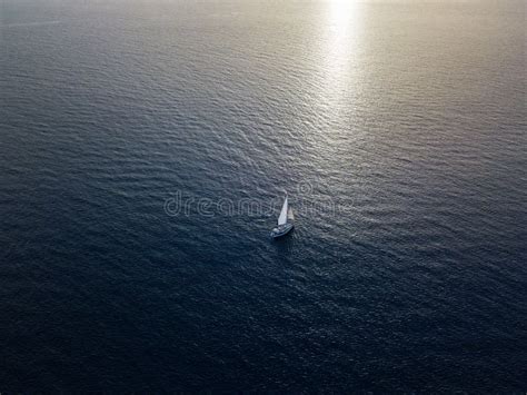 Aerial View Of A Sailboat Sailing In The Ocean Stock Image Image Of