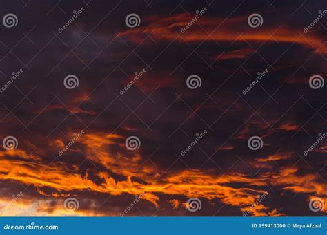 Beautiful Dramatic Sky Sunset Time Orange And Lilac Stock Photo