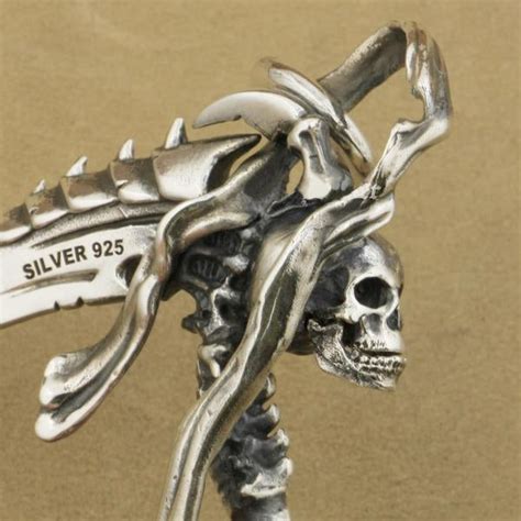 Heavy 925 Sterling Silver Grim Reaper Skull Pendant Necklace Sunken Skull