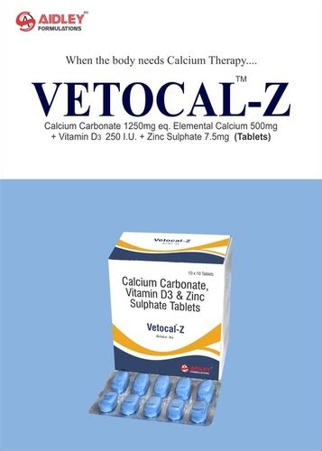 Calcium Carbonate 1250mg Eq Elemental Calcium 500mg Vitamin D3 250 Iu Zinc Sulphate 75mg