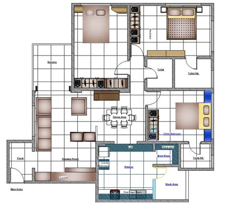 Bhk House Plan With Furniture Layout Plan Cad Drawing Dwg File