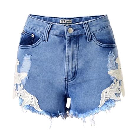 Fashion Embroidery Hole Jeans Shorts Woman Shorts Ripped Jeans For