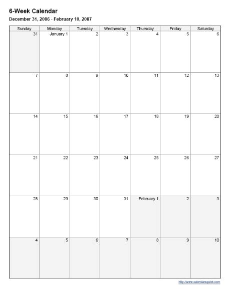 Printable 6 Week Calendar Calendarsquick