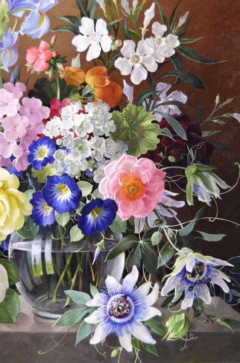 Harold Clayton Still Life Oil Painting Of Flowers In A Glass Vase For