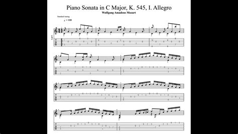 Mozart Piano Sonata No 16 In C Major K545 With Tablaturesheet