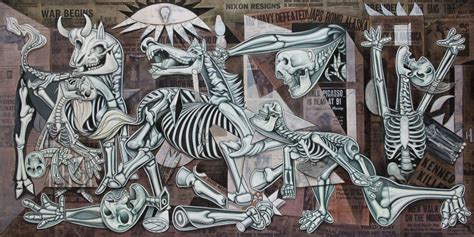 The outline of the face can be seen in the lines and the background tones of the composition, the eyes and the tuft of hair to the right of. ZEPPELIN ROCK: El Guernica de Picasso visto por Ron English