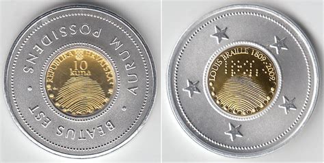 Kroatien 2009 Croatia Gold Coin 10 Kuna Louis Braille Like Scan