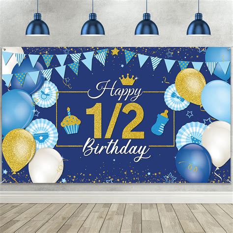 Buy 12 Birthday Decoration Backdrop Blue And Gold Half Birthday Banner