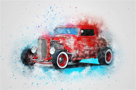 Car Old Car Art Abstract Watercolor Vintage Car Wall Art Car Art