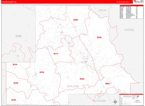Chilton County Al Zip Code Wall Map Red Line Style By Marketmaps