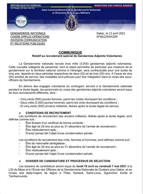 Gendarmerie Nationale Recrutement spécial de 3000 Gendarmes adjoints