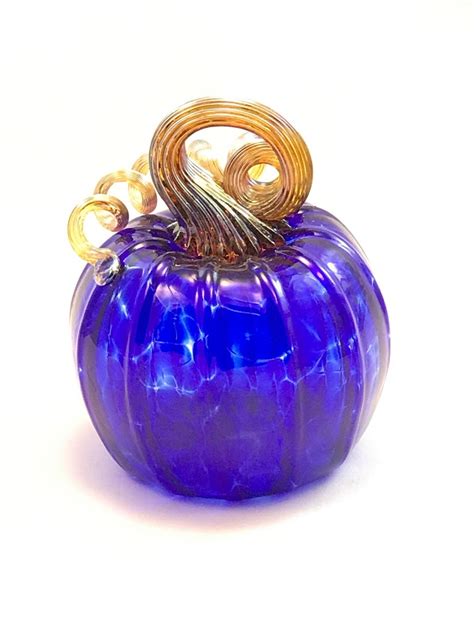 Cobalt Blue Pumpkin With Iris Gold Stem — St Louisville Glass