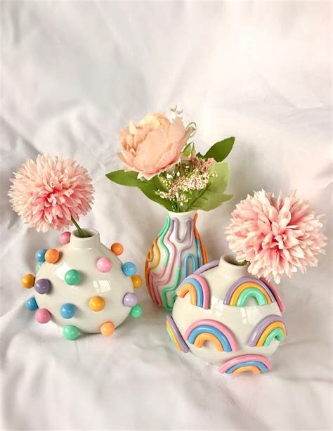 Retro Eclectic Colorful Bud Vase Cute Ceramic Vase Rainbow Etsy