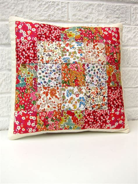 Simple Squares Patchwork Cushion Using Liberty Lawn Fabrics And Linen