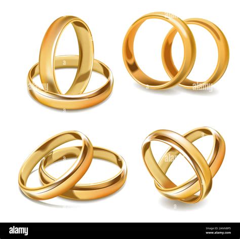Yellow Gold Wedding Rings And Two Bands Realistic Vector Collection