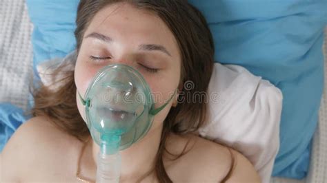 Woman In Oxygen Mask Lying In Bed Health Problems Depression Fear Disease Stock Video Video