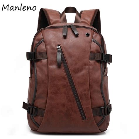 Manleno Vintage Pu Leather Backpack Fashion Backpack Men Backpack For