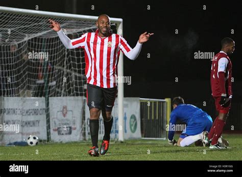 Kieron St Aimie Scores The Second Goal For Hornchurch And Celebrates