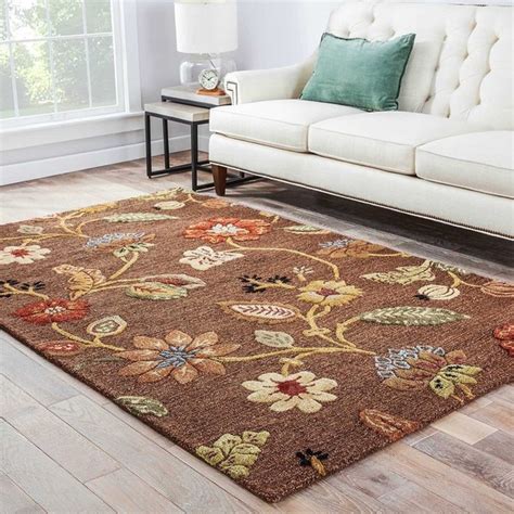 Hand Tufted Brown Floral Wool And Art Silk Area Rug 5 X 8 Free