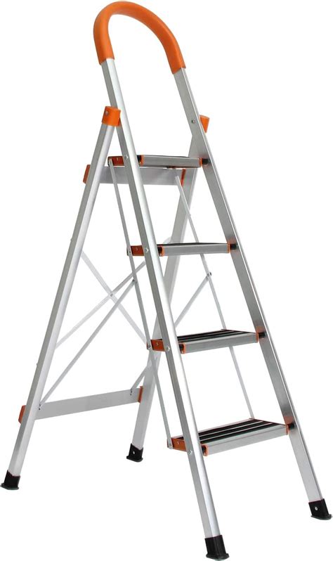 Soges 4 Step Ladder Aluminium Step Ladder Foldable Kitchen Step